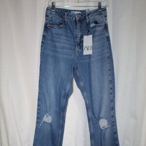 NWT Zara Slim Flare Fit Jeans High Rise Full Length Split Comfort Size US 6